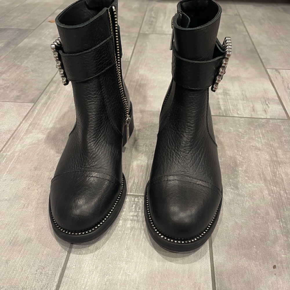 Zadig & Voltaire Leather Crystal Embellishment Moto Boots  size 6 - Picture 2 of 11